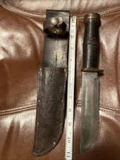 US WW2 225Q Knife -Cattaraugus WWII -Fighting ID'd to a Owners Name On Sheath
