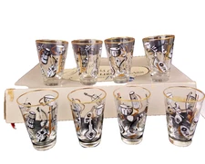 VTG Libbey Glass Hostess Set Musical Instrument Low Ball Glasses Barware MCM