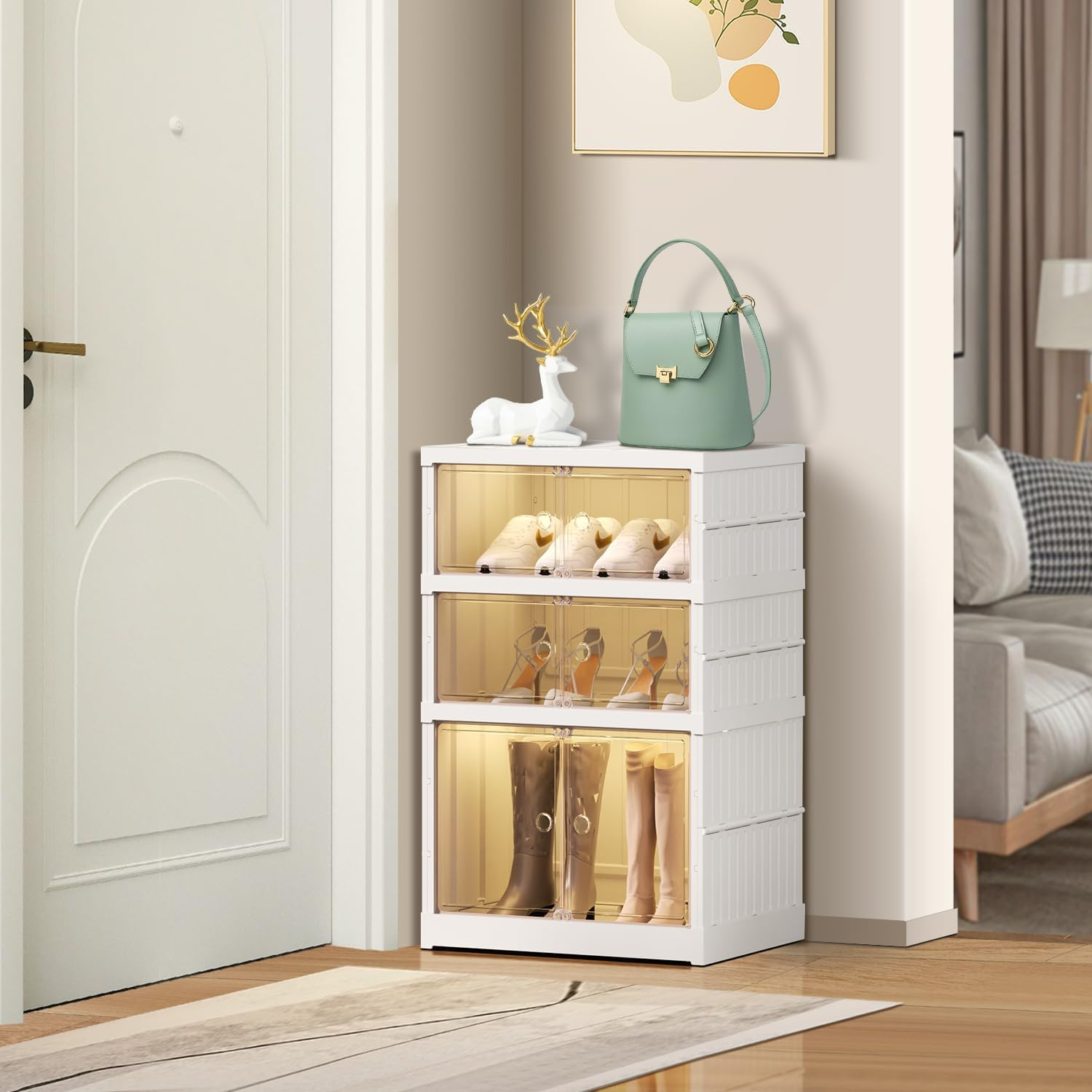 3-Tier Foldable Shoe Cabinet Dust Proof Shoes Storage Organize Shoes Organizer-