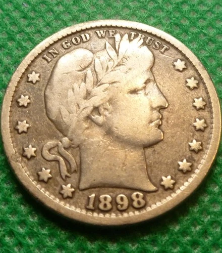 1898 Barber Liberty Quarter Coin #M12 Beautiful High Grade Coin