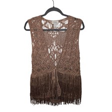 Chico's Thirty Unforgettable Years Crochet Fringe Vest Bronze Copper Metallic 2