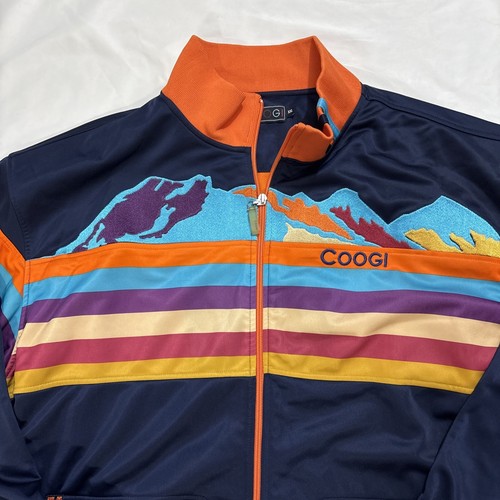 Vtg 90s Coogi Jacket Full Zip Bomber Striped Mountain Scene Men’s 2XL - Picture 3 of 8