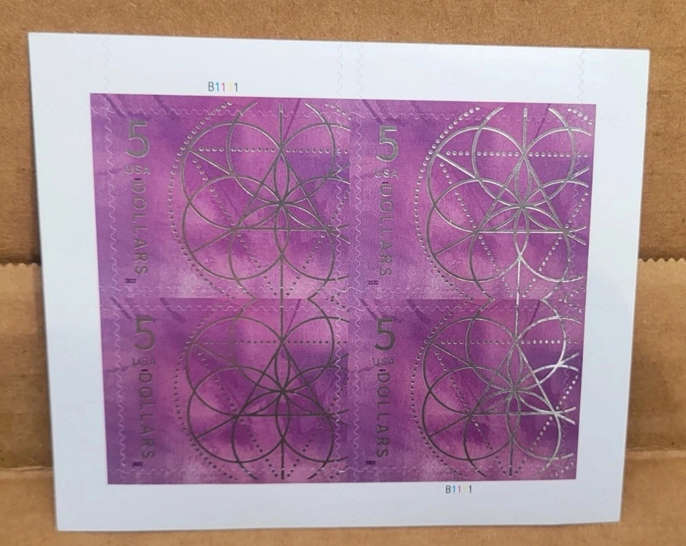 Lot of 25 Block of 4 $5 ea US Scott #5701 Plate Block B1111 2022 Floral Geometry - Image 2 of 2