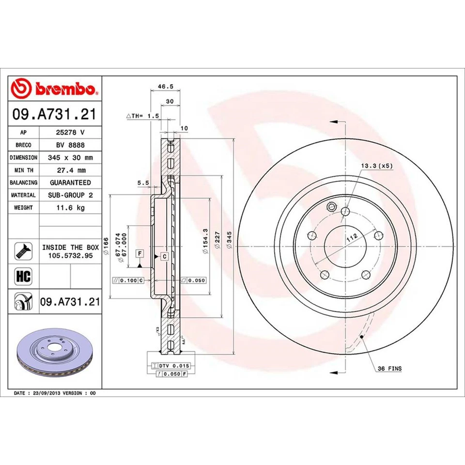 Fits 2003-2006 Mercedes-Benz CLK500 Front Coated Brake Rotors - Brembo OE - Image 2 of 4