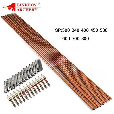 12pcs Archery Pure Carbon Wood Skin Arrow Shafts 32'' Spine300-900 ID6.2mm