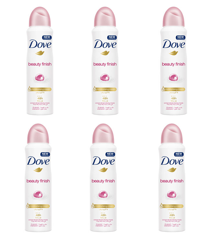 6pz DOVE Deodorante Spray BEAUTY FINISH 0% alcool 48H anti-trasp. 150ml