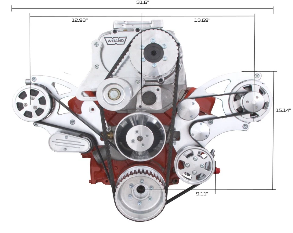 Sistema Serpentine SBC Compatible con Weiand Supercharger Roots Style 350 383 Foto 2 de 4