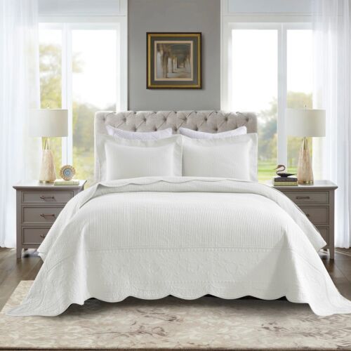 Elegantly Embroidered 100% Cotton Oversized Quilt Bedspread All Seasons