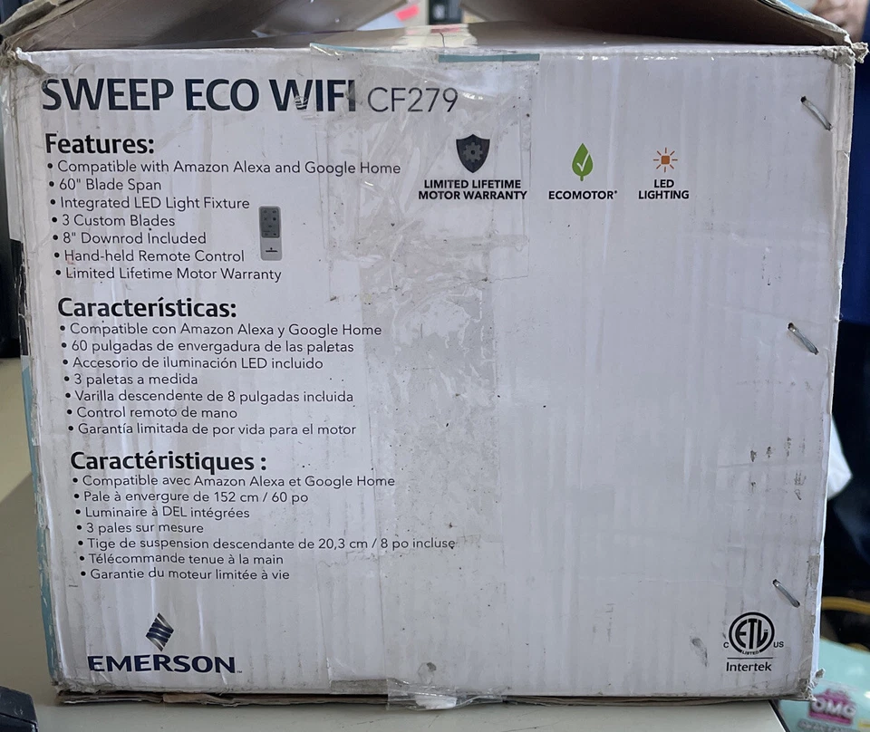 New / Open Box - Emerson Sweep Eco Wifi Ceiling Fan, Satin White - CF279SW - Image 4 of 4