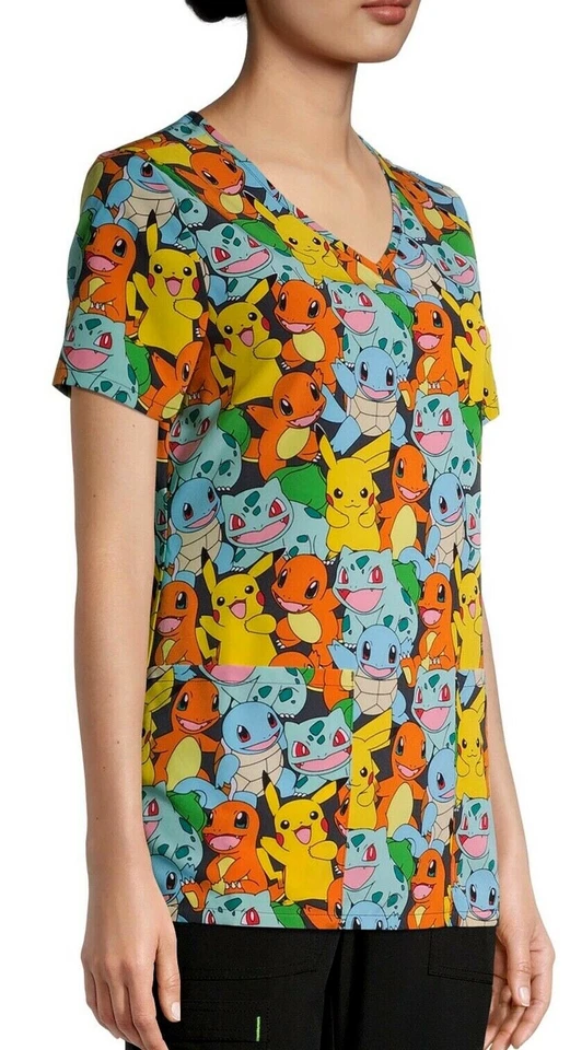 NWT Pokemon Pikachu Scrub Top Shirt Men Womens Sz XS S M L XL Plus 2XL 2X 3X 3XL - Image 4 of 4