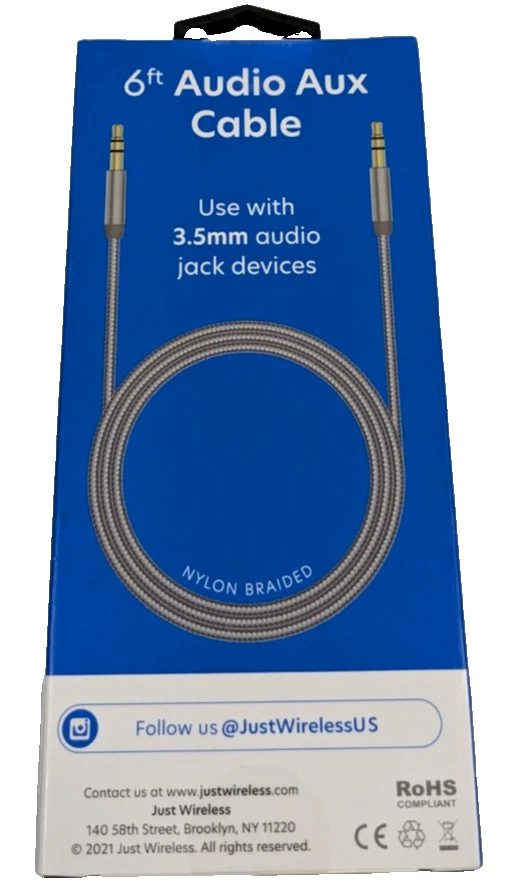 JW Just Wireless 6 Ft Audio Aux Cable For Audio 3.5mm Jack Nylon Braided Sealed - Image 2 of 2