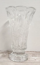 Crystal Bud Vase 7" Tall Flower Bird Etching Floral Footed Heavy