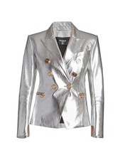 Balmain 2024 Metallic Leather Double-breasted Jacket Silver Sz F 42 Uk 14 Us 10