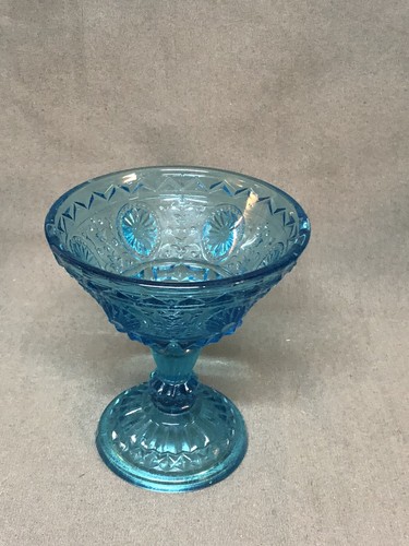 Vintage Diamond Point Ocean Blue Indiana Glass Candy Compote Pedestal Dish 6” - Picture 2 of 6