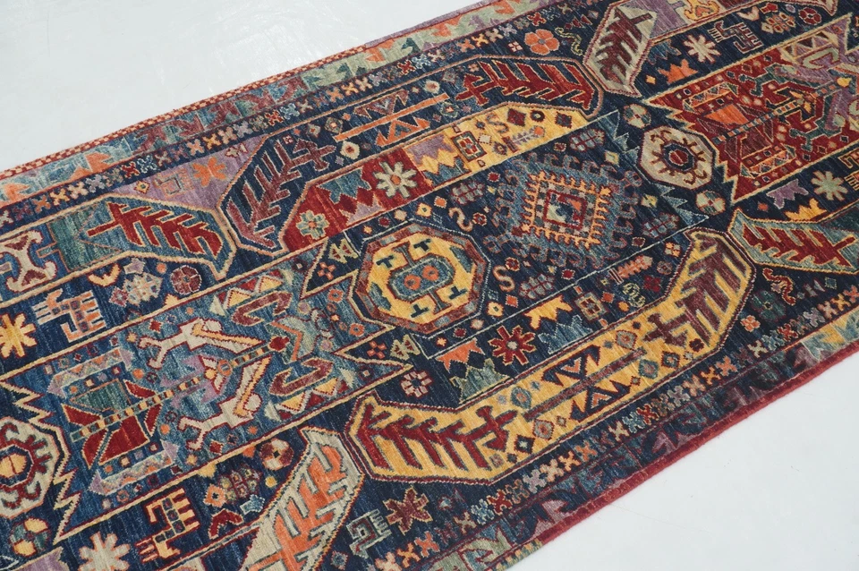 3 x 10 ft Navy Blue Samarkand Afghan Hand knotted Transitional Runner Rug - Image 3 of 4