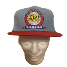 Vintage Bill Elliott Racing Denim Hat K Products Trucker Snap Back NASCAR Racing
