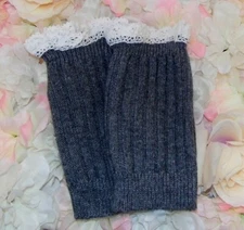 GRAY & white crochet trim 8" cuff BOOT TOPPERS!" Boot Cuff Billy" leg warmer 