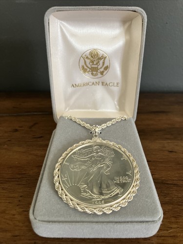NEW-STERLING SILVER BEZEL Rope Chain 1995 American Eagle Uncirculated Coin - Picture 2 of 8