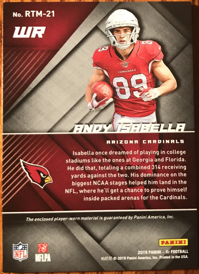 2019 Panini XR Rookie Triple Threats Materials BLUE Andy Isabella #’d 29/75 - Image 2 of 3
