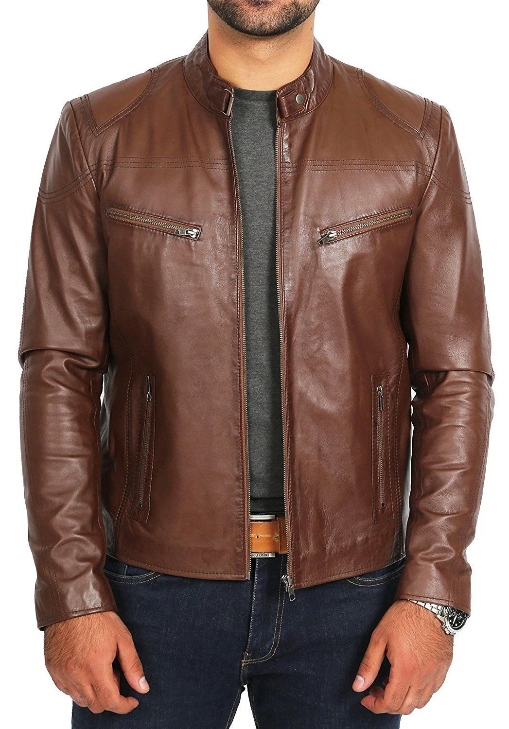 Mens Chocholat Brown Lambskin Leather Biker & Party Oaccation Wear Casual Jacket