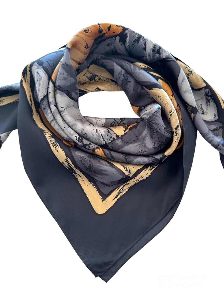Vintage XXL Silk Scarf Gray Graphite beige geometric new | eBay