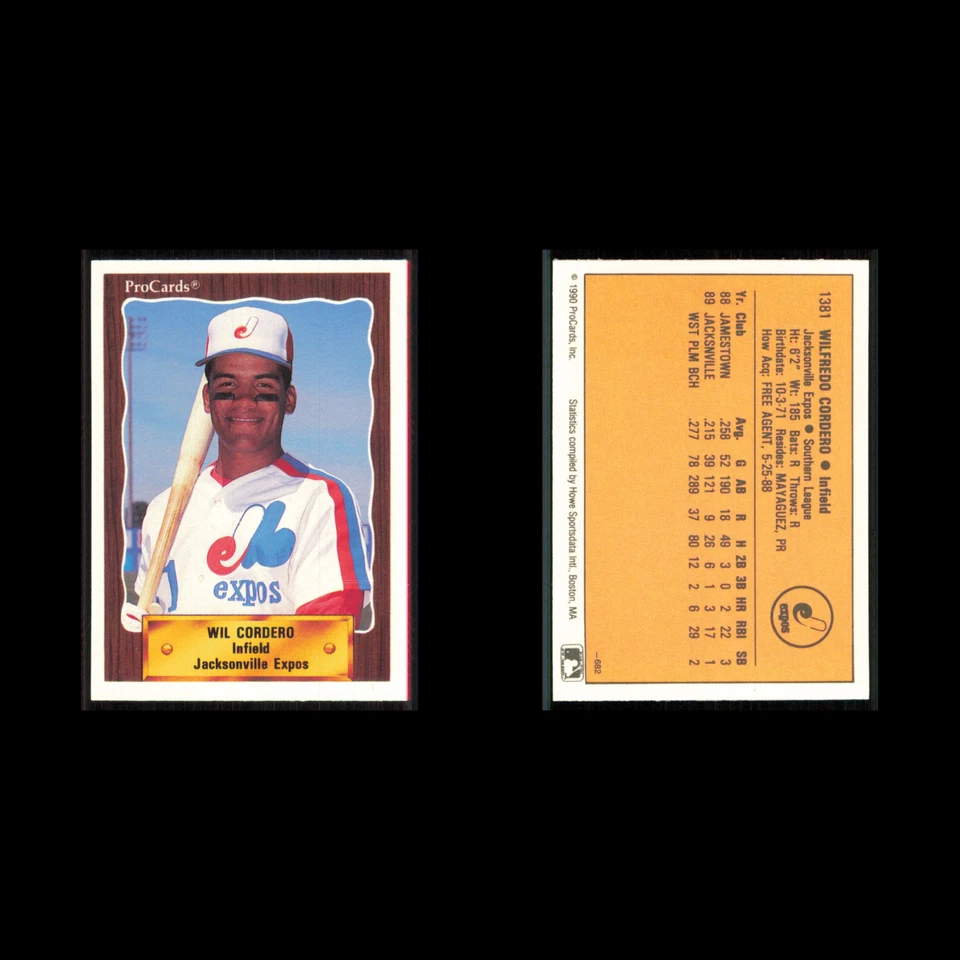 Wil Cordero #1381 1990 ProCards Jacksonville Expos Baseball Card MLB NM - Image 3 of 3