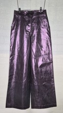 Nasty Gal Metallic Plum Crackle Wide Leg Pants Rich Purple Women Size US 6