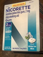 Nicorette Gum 2mg 160-Pack White Ice Mint Flavor EXP 3/2028