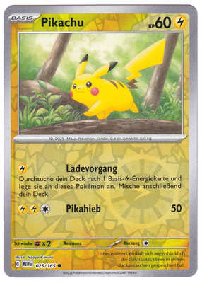Pokemon Karte: Pikachu Reverse 025/165 Pokemon 151 MEW Deutsch NM