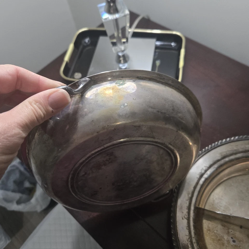 Placa de prata Sheffield vintage 3 peças Prato Chapin coberto dividido - Imagem 4 de 4