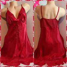 VTG Studio Donatella Silky Satin Sequin Embroidered Babydoll Chemise Size M