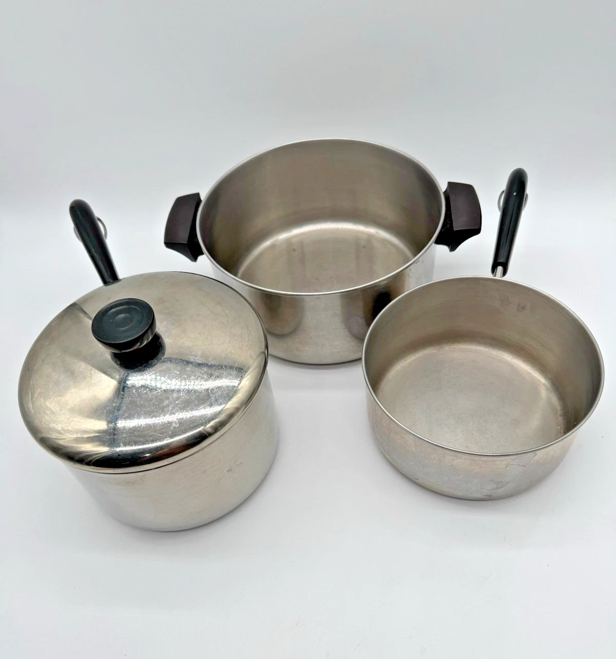 Vintage Revere Ware 4 Piece Set 4 1/2 Qt Stock Pot + 3 Qt & 2Qt Pots + 1 Lid Lot
