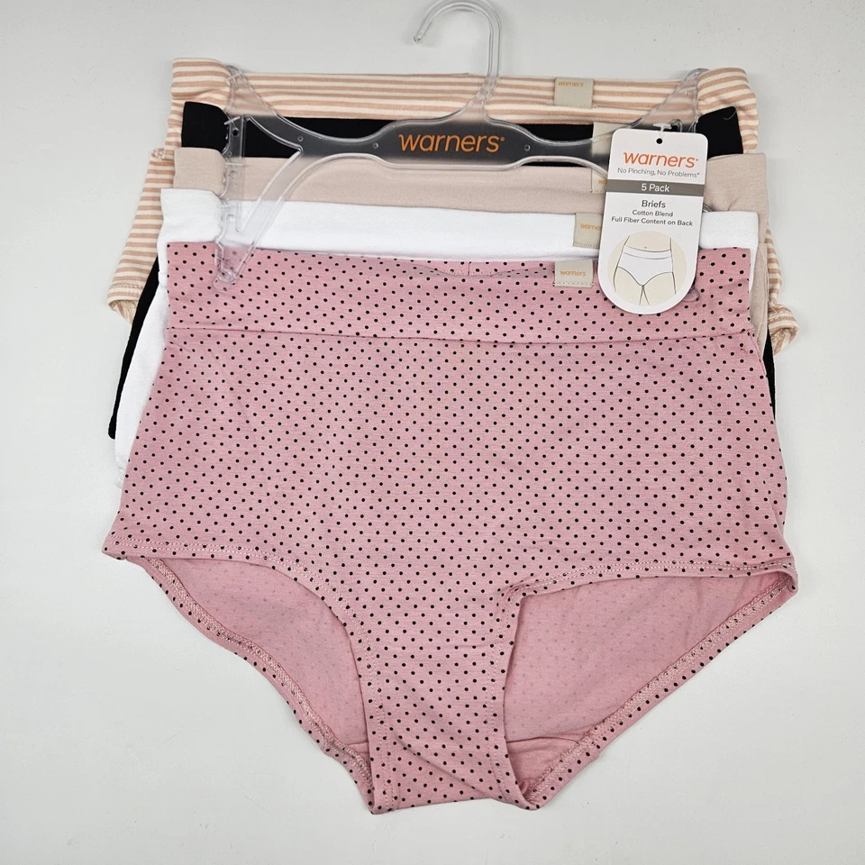 WARNERS 5 Pack Women's S M L Wide Waistband Cotton Briefs Pink Black Beige White - Image 2 of 4