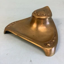 Antique P.E. Guerin Gilt Bronze Inkwell Hinged Cap Signed 5 1/4” W 4 5/8”D