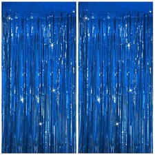 Tinsel Curtain Party Backdrop Blue Birthday 2 Pack, Royal