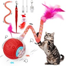 Interactive Cat Toy Ball w/ Feather Tails - Christmas Gift for Indoor Cats