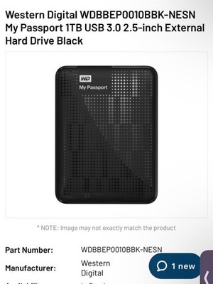 Western Digital My Passport 1TB External Hard Drive | WDBBEP0010BBK