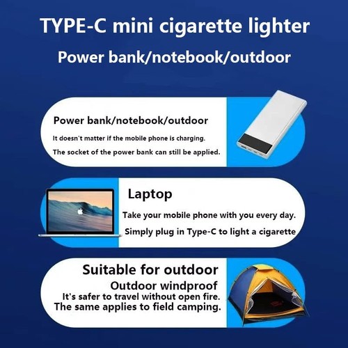 C-Type Interface New Portable Mini Lighter USB igniter Windproof Portable - Picture 8 of 8