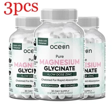 3Pcs Organics Ocean Pure Magnesium Glycinate Low Dose Zinc Chelated 90 Capsules
