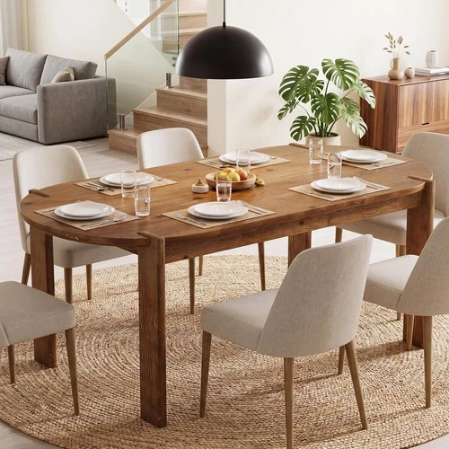 63" Solid Wood Oval Dining Table for 4-6, Rustic Kitchen Table for Dining Room