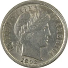 1892 Barber Silver Dime AU About Uncirculated 10c Coin SKU:CP1332