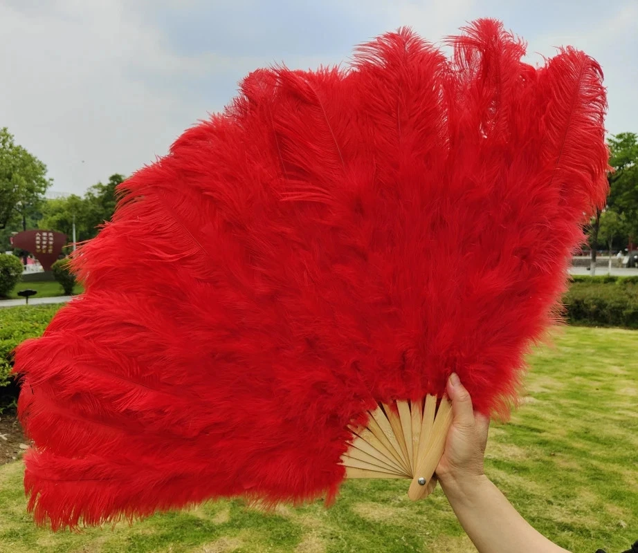 Handheld Big Red Feather Fan Feathers Stage Belly Dance Crafts Belly Dance Fan - Image 4 of 4
