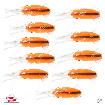 10pcs 3'' Fishing 3D  Bulb Squid Octopus Daisy Chain Soft Lure Orange stripe @US