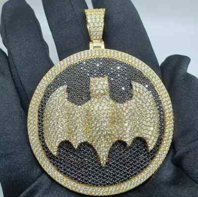 5 Ct Round Lab Created Black Diamond Batman Pendant 14k Two-Tone Gold Plated