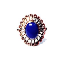 Sterling Flower Ring Oval Blue Stone Dainty 925 Silver Size 5 1/2