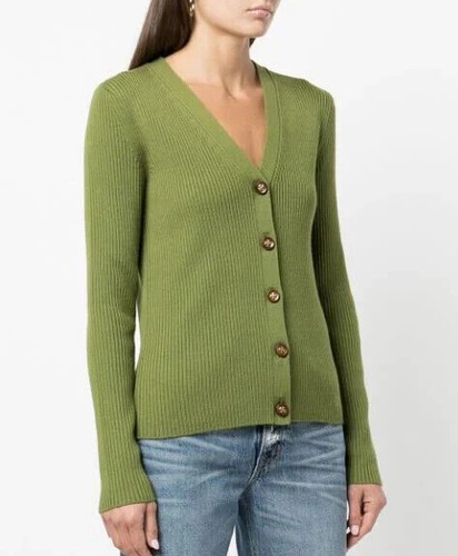 NWT Tory Burch Ribbed Simone Button-Up Wool Mossy Green Cardigan sz S RARE  | eBay