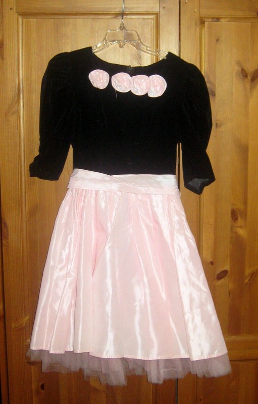 GUC JENNY ANNIE DOTS Black Velvet Pink Layered Tulle Twitl Dress Roses Size 10