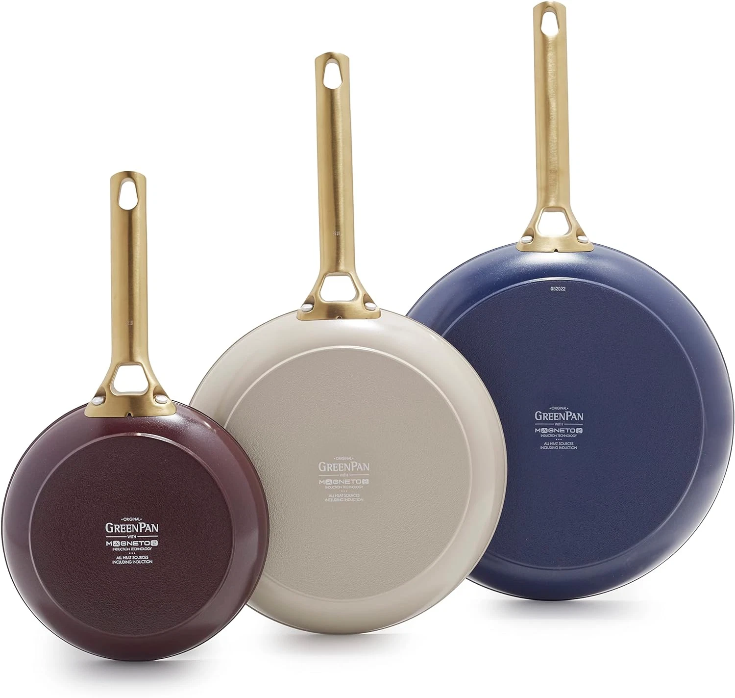 Healthy Ceramic Nonstick Frying Pan Set, 8", 10", 12", Gold Handle, PFAS-Free
