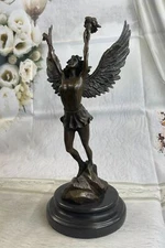 Semi Nude Female Winged Angel Goddess Victory Torch Nike Olympics Bronze Statue