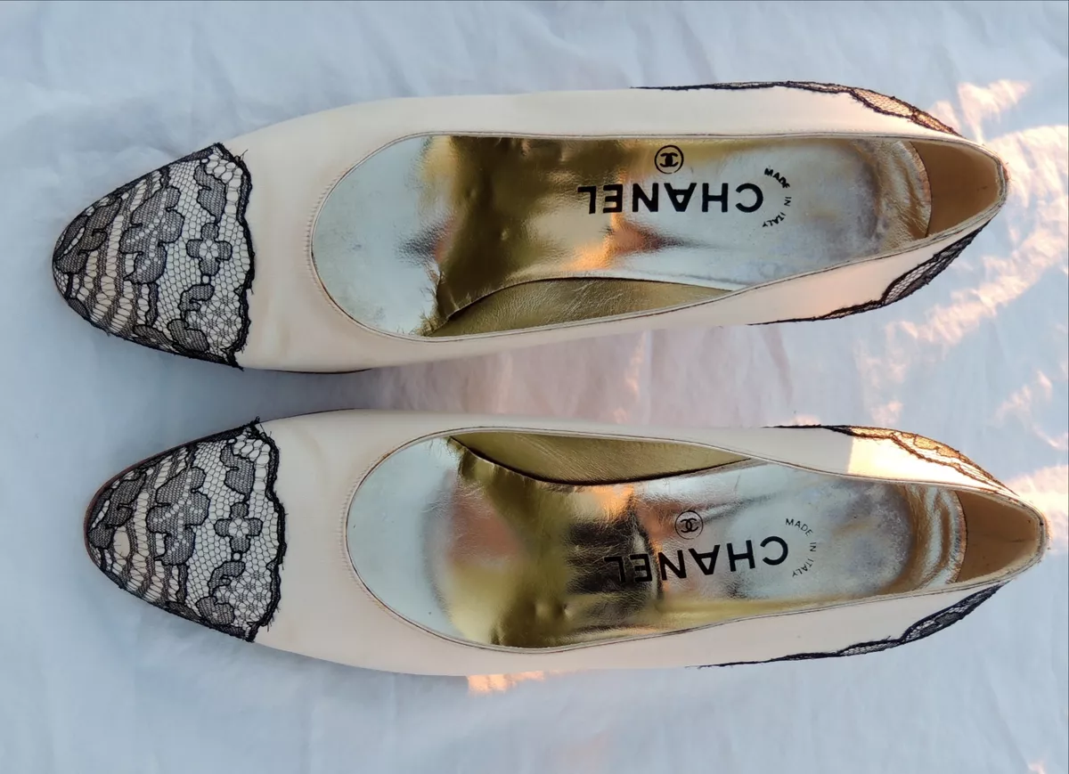 CHANEL SHOES EVENING SATIN LACE RARE VINTAGE SIZE 39 1 2 US9